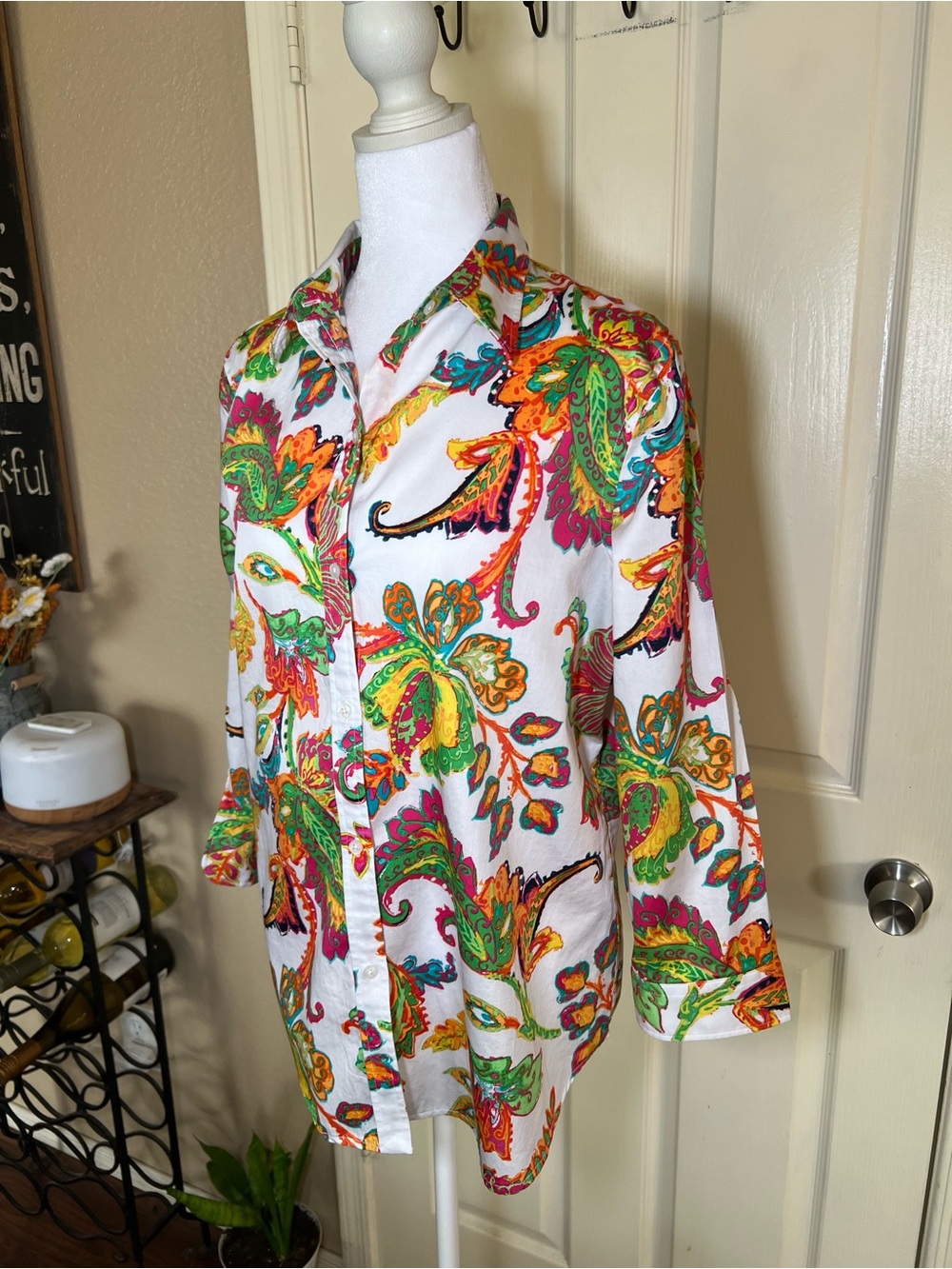 Lauren Ralph Lauren Paisley Button Front Shirt Women’s 3/4 Sleeve - Picture 5 of 8